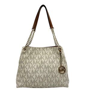 Michael Kors Vanilla And Acorn Coated Canvas Jet Set Chain Shoulder Bag
